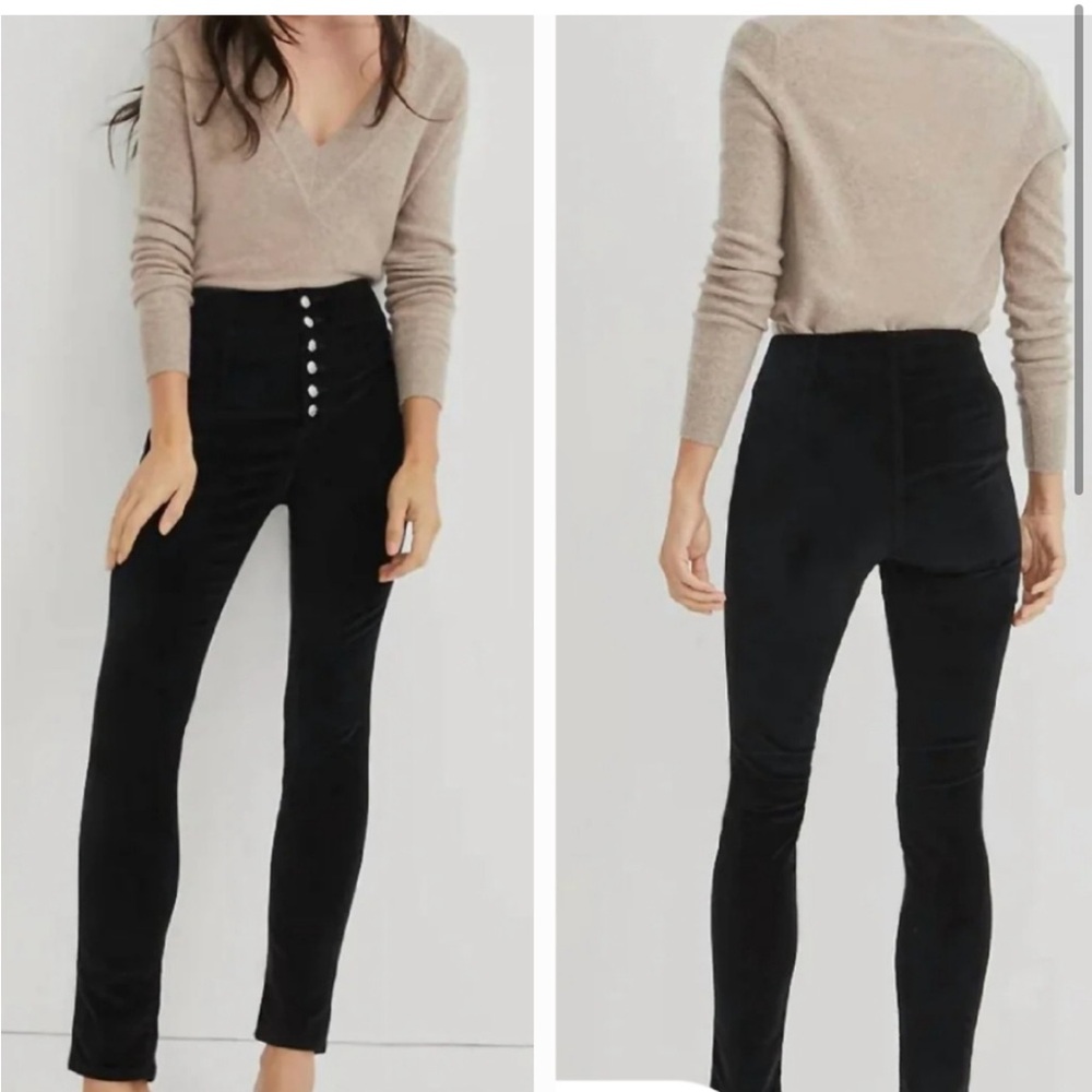 Veronica Beard Debbie Skinny High-Rise Velvet Pant in Black 29
